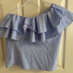 One shoulder, pin striped top